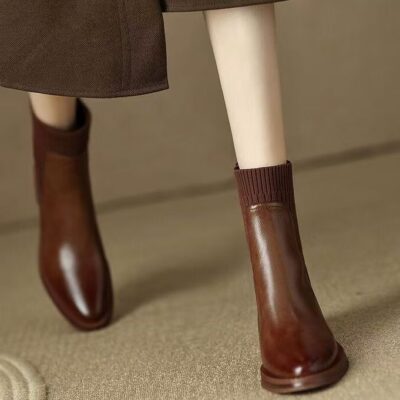 British Style Short Leather Boots for Women