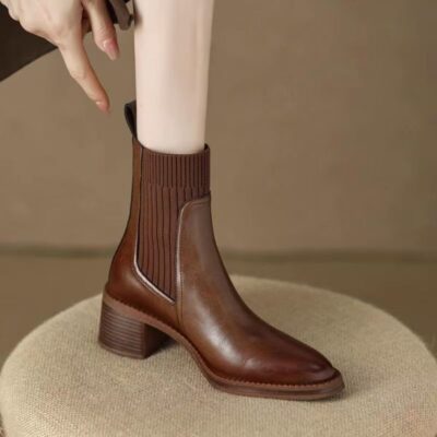 British Style Short Leather Boots for Women