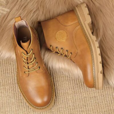 High-Top Leather Martin Boots for Men with Thick Sole