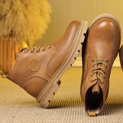 High-Top Leather Martin Boots for Men with Thick Sole