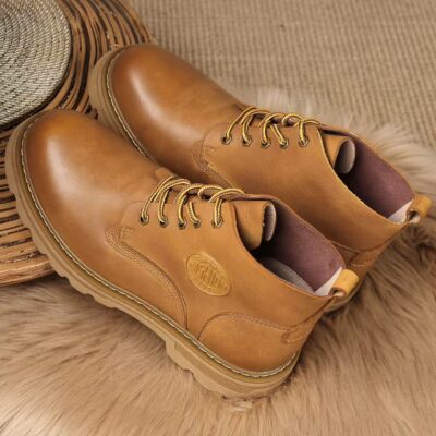High-Top Leather Martin Boots for Men with Thick Sole