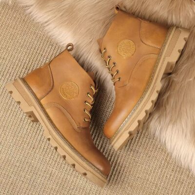 High-Top Leather Martin Boots for Men with Thick Sole