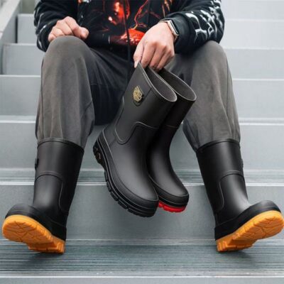 Waterproof Slip-Resistant Mid-Calf Rain Boots for Men