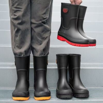 Waterproof Slip-Resistant Mid-Calf Rain Boots for Men
