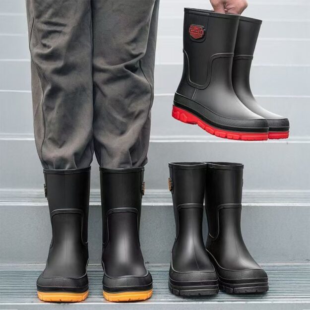 Waterproof Slip-Resistant Mid-Calf Rain Boots for Men