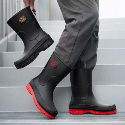 Waterproof Slip-Resistant Mid-Calf Rain Boots for Men