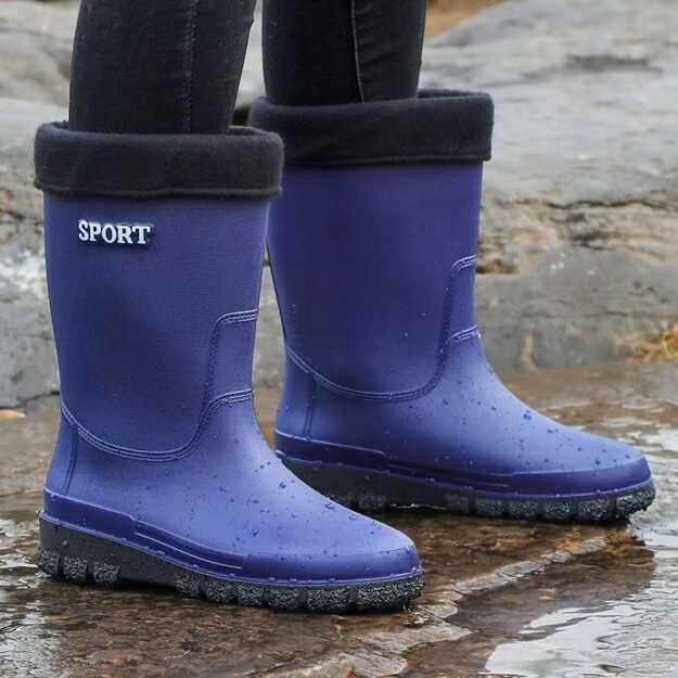 Waterproof Mid-Calf Men's Rain Boots with Soft Bottom