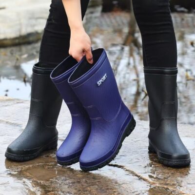 Waterproof Mid-Calf Men's Rain Boots with Soft Bottom