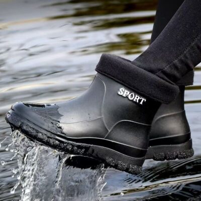 Waterproof Mid-Calf Men's Rain Boots with Soft Bottom