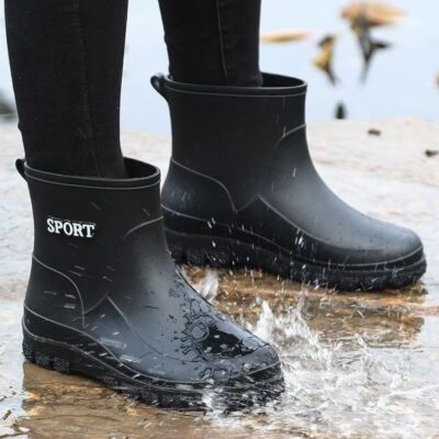 Waterproof Mid-Calf Men's Rain Boots with Soft Bottom
