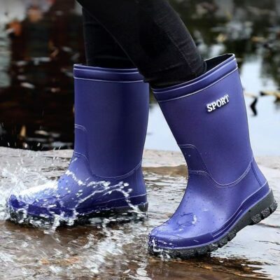 Waterproof Mid-Calf Men's Rain Boots with Soft Bottom