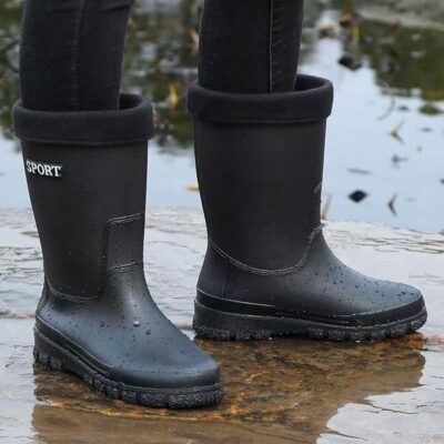 Waterproof Mid-Calf Men's Rain Boots with Soft Bottom