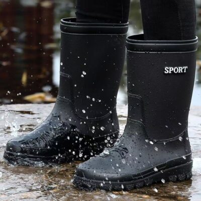 Waterproof Mid-Calf Men's Rain Boots with Soft Bottom