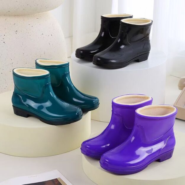 Short-Cut Cotton Lined Waterproof Rain Boots for Women