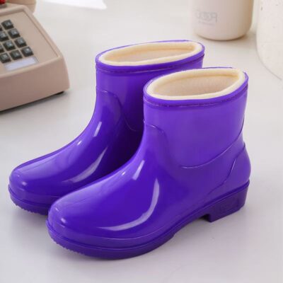 Short-Cut Cotton Lined Waterproof Rain Boots for Women