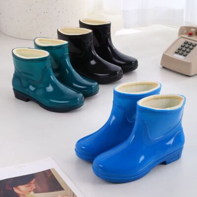 Short-Cut Cotton Lined Waterproof Rain Boots for Women