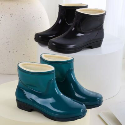 Short-Cut Cotton Lined Waterproof Rain Boots for Women