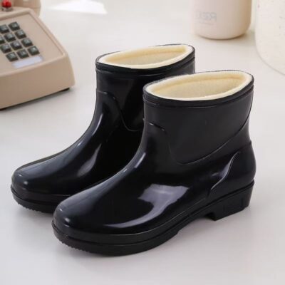 Short-Cut Cotton Lined Waterproof Rain Boots for Women