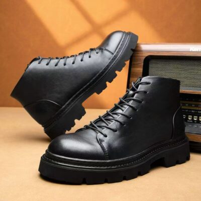 Autumn thick sole lace-up short ankle cow leather men boots