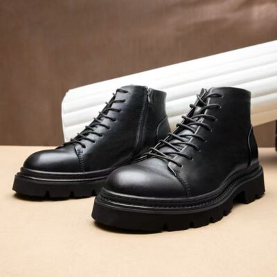 Autumn thick sole lace-up short ankle cow leather men boots