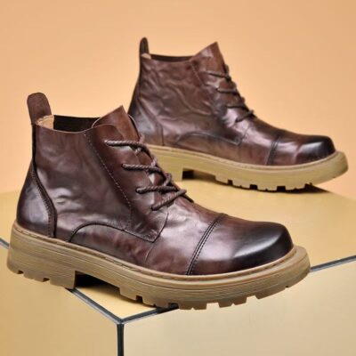 Autumn high-top soft sole lace-up cow leather men boots