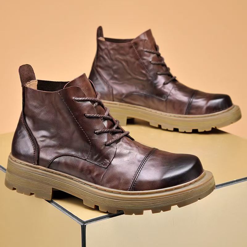 Autumn high-top soft sole lace-up cow leather men boots