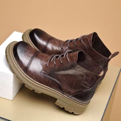 Autumn high-top soft sole lace-up cow leather men boots