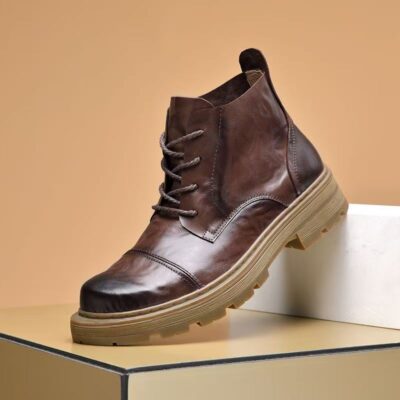 Autumn high-top soft sole lace-up cow leather men boots