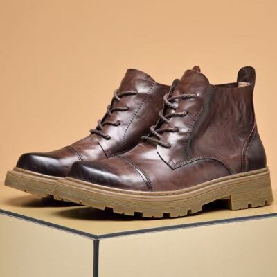 Autumn high-top soft sole lace-up cow leather men boots