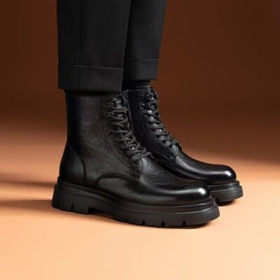 Men cow leather british style thick sole leather boots