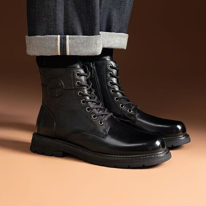 Men cow leather british style thick sole leather boots