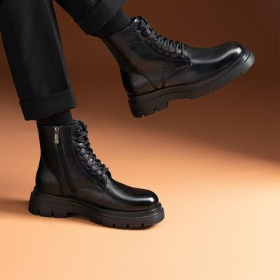 Men cow leather british style thick sole leather boots
