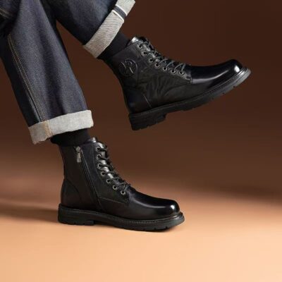 Men cow leather british style thick sole leather boots