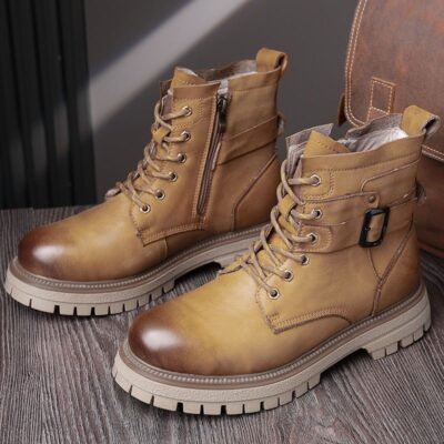 Autumn winter british style high-top cow leather men boots