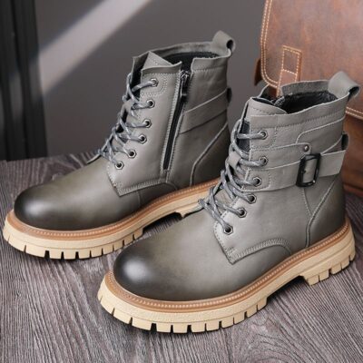 Autumn winter british style high-top cow leather men boots