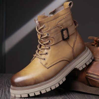 Autumn winter british style high-top cow leather men boots