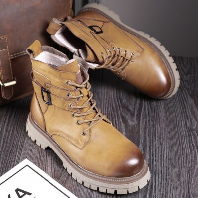 Autumn winter british style high-top cow leather men boots