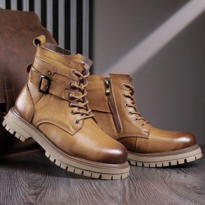 Autumn winter british style high-top cow leather men boots