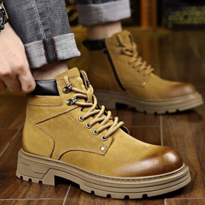 British style autumn winter high-top soft sole cow leather men boots