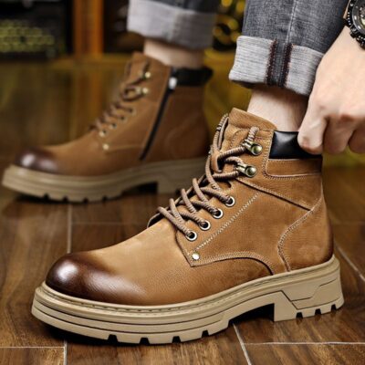 British style autumn winter high-top soft sole cow leather men boots
