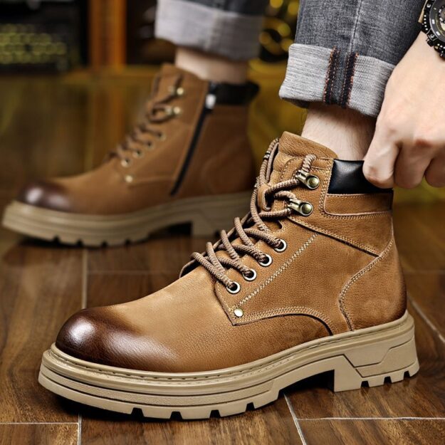 British style autumn winter high-top soft sole cow leather men boots