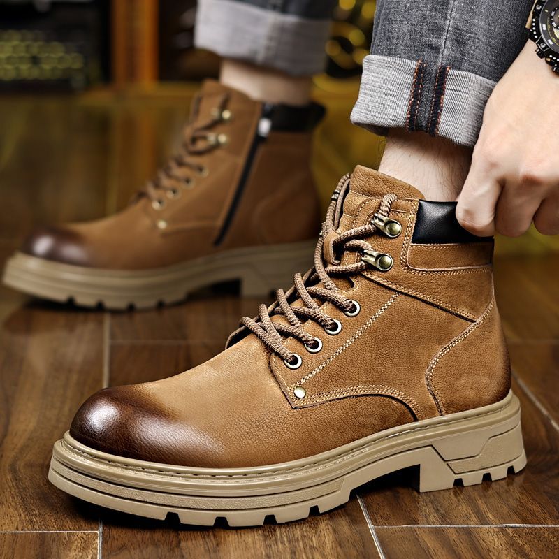 British style autumn winter high-top soft sole cow leather men boots