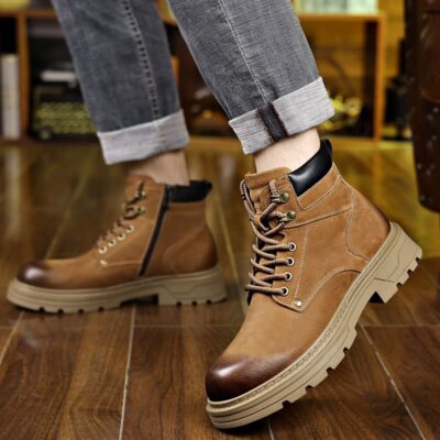 British style autumn winter high-top soft sole cow leather men boots