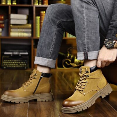 British style autumn winter high-top soft sole cow leather men boots