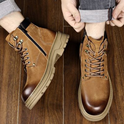 British style autumn winter high-top soft sole cow leather men boots
