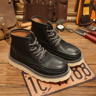 British style high-top vintage casual cow leather men boots