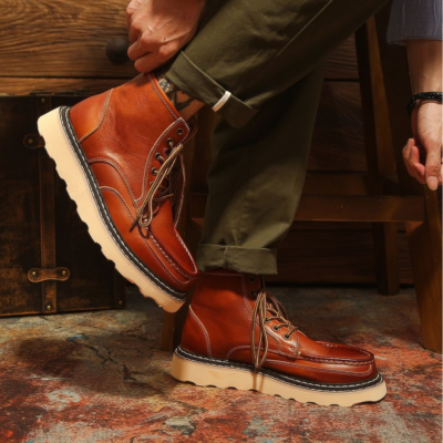 British style high-top vintage casual cow leather men boots