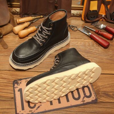 British style high-top vintage casual cow leather men boots