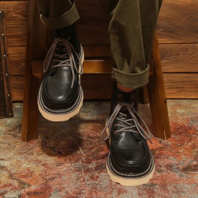 British style high-top vintage casual cow leather men boots