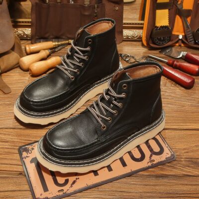 British style high-top vintage casual cow leather men boots